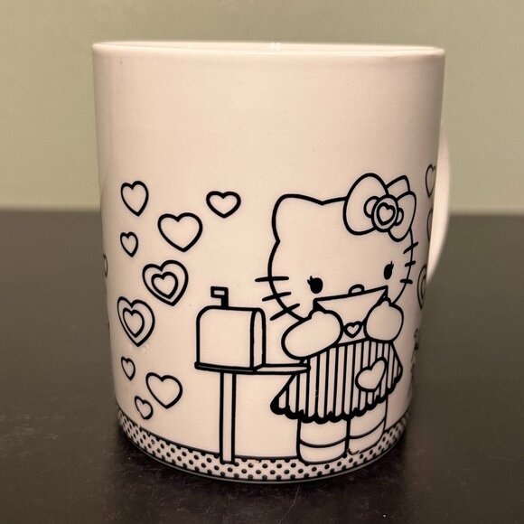 Vintage Sanrio HELLO KITTY Ceramic Mug with Love Letters, Mailbox and Hearts - Picture 2 of 8